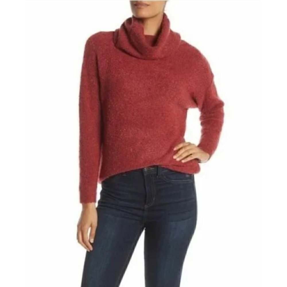 Catherine Malandrino Sweater Womens Small Red Cozy Eyelash Knit Turtleneck